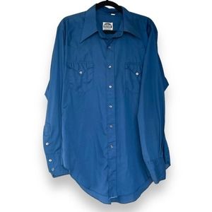 Vintage 70s Miller Western Solid Blue Long Sleeve Dagger Collar Button Up Shirt